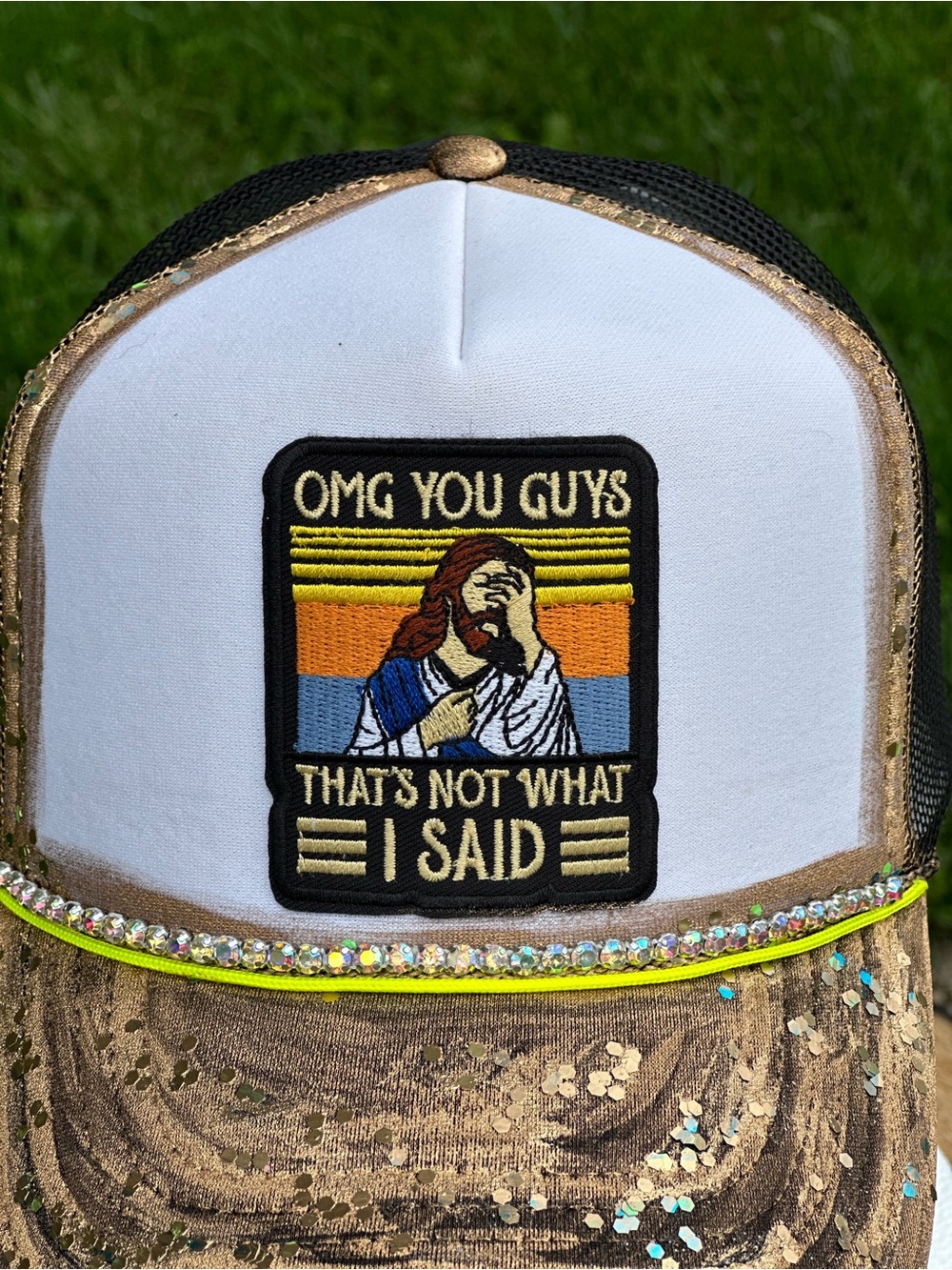 OTTO Brown, White & Gold Embellished Trucker Hat - Picture 3 of 3